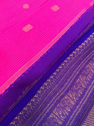 Exclusive Kanchivaram Korvai Pure Silk Pure Zari Silk Saree | Bubblegum Pink & Purple | Gold Zari | Handwoven | Ships from California